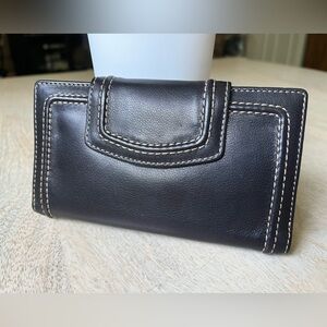 FOSSIL leather wallet black Never Used soft tab checkbook women’s wallet